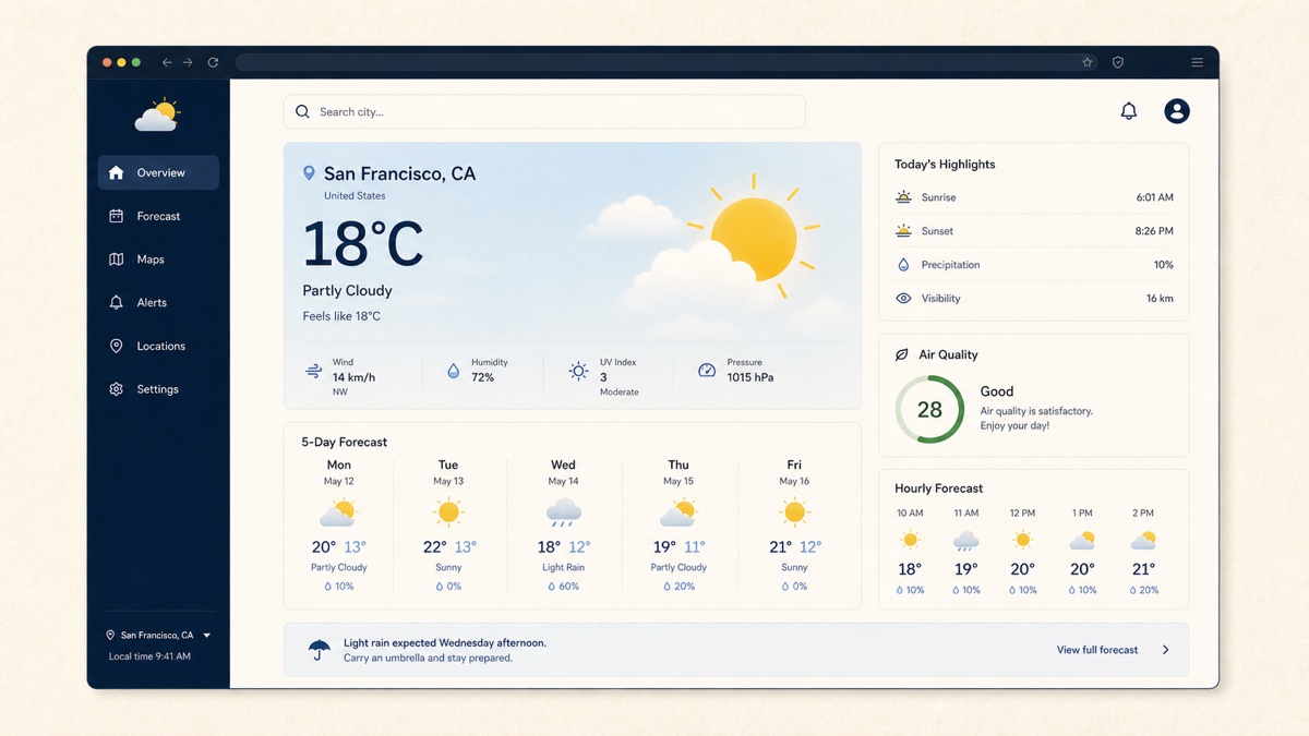 Weather Dashboard city forecast interface